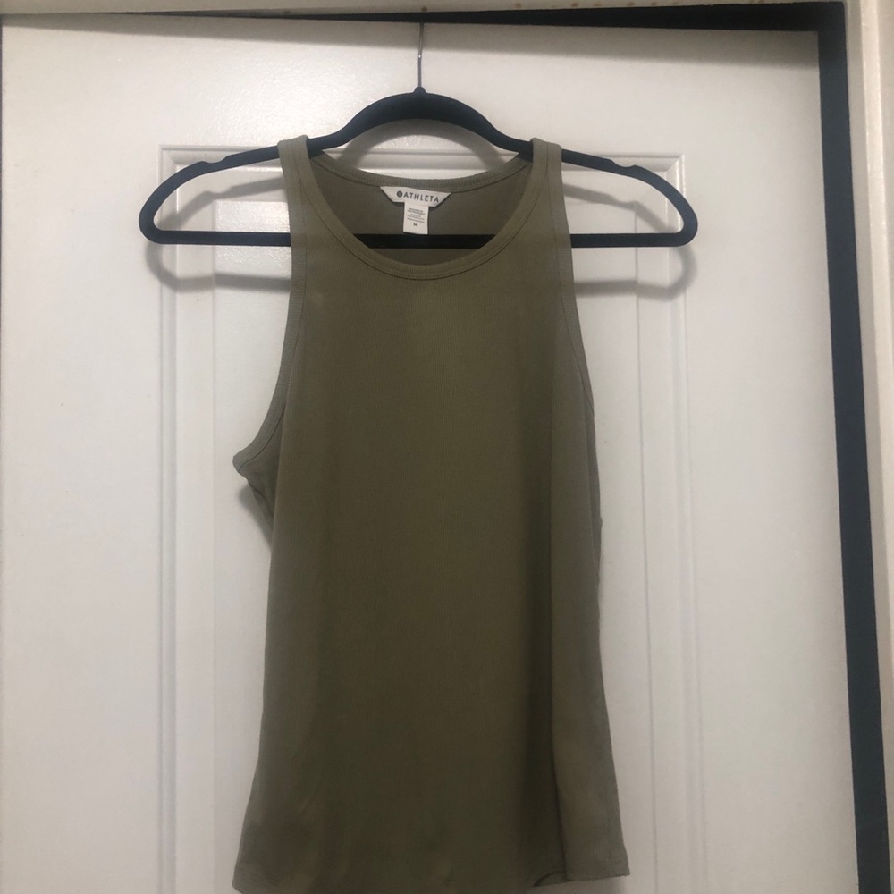 Athleta Olive Tank with High Neck Racerback Size M